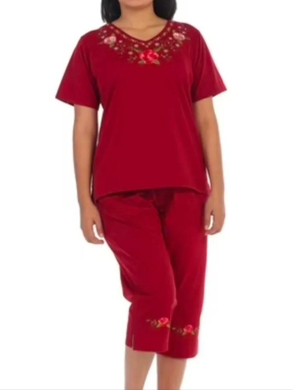 NWT XL Unik Set Embroidered Top & Capris Matching Outfit Floral